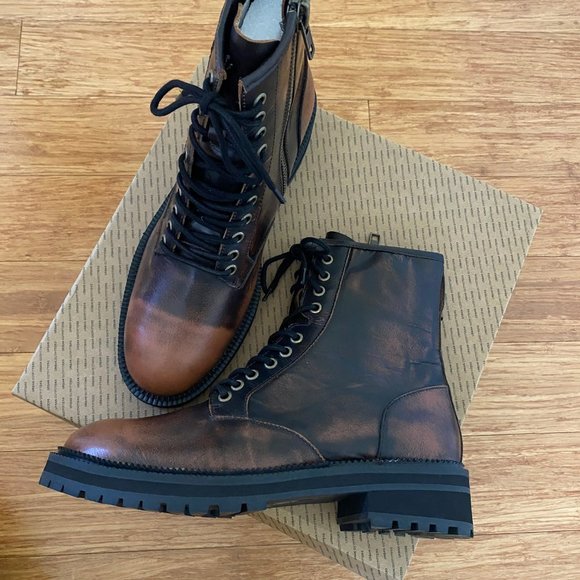 NWT Urban Outfitters Leather Brown Combat Boots Size Men's 9/EU 42 - Picture 1 of 11